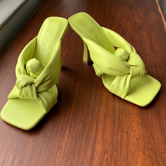 Mango Shoes - Mango heeled padded mule sandals - lime green - 38 / 7.5